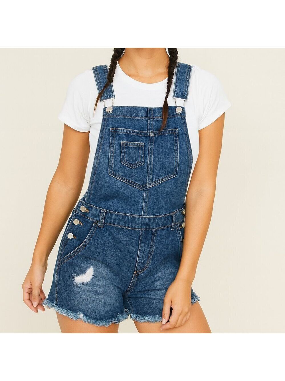 Love Tree Denim Distressed Short Overalls